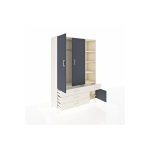 Hyperion Dolap 5 Raflı 4 Çekmeceli Tek Askılı 132x44x195 Aytaşı-antrasit/aytaşı