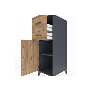 Kronos Dolap Tek Raflı 2 Çekmeceli Tek Kapaklı 44x59x134 Antrasit-çam