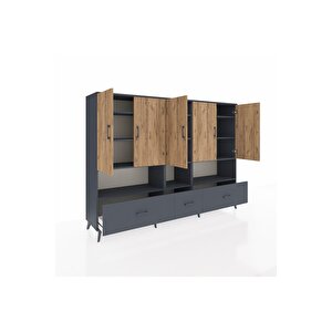 Hyperion Dolap 12 Raflı 3 Çekmeceli 5 Kapaklı 220x44x163 Antrasit-çam/antrasit