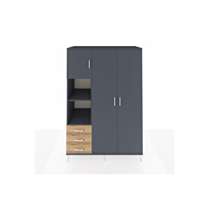 Kronos Dolap 6 Raflı 3 Çekmeceli Tek Askılı 132x59x195 Antrasit-antrasit/çam