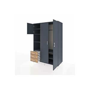 Kronos Dolap 6 Raflı 3 Çekmeceli Tek Askılı 132x59x195 Antrasit-antrasit/çam