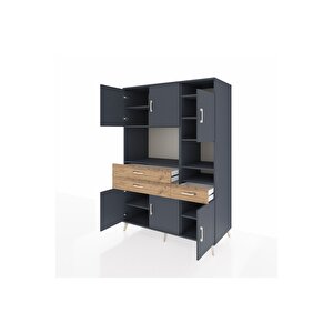 Kronos Dolap 10 Raflı 3 Çekmeceli 6 Kapaklı 132x59x195 Antrasit-antrasit/çam