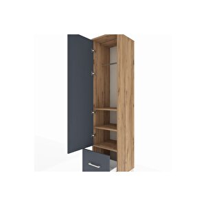 Hyperion Dolap 3 Raflı Tek Çekmeceli Tek Askılı 44x44x195 Çam-antrasit