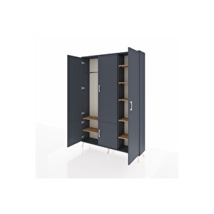 Arges Dolap 7 Raflı 5 Kapaklı Tek Askılı 132x30x195 Antrasit-antrasit/çam