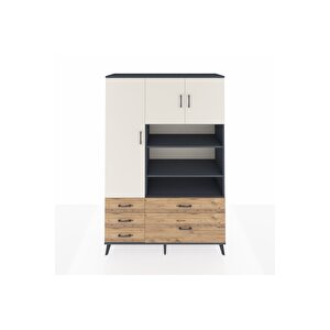Hyperion Dolap 9 Raflı 5 Çekmeceli 3 Kapaklı 132x44x195 Antrasit-aytaşı/çam