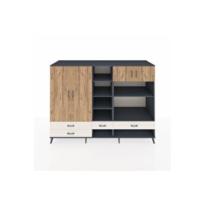 Kronos Dolap 12 Raflı 4 Çekmeceli 4 Kapaklı 220x59x163 Antrasit-çam/aytaşı