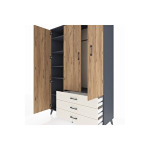 Hyperion Dolap 6 Raflı 3 Çekmeceli Tek Askılı 132x44x195 Antrasit-çam/aytaşı