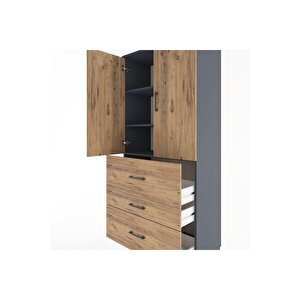 Hyperion Dolap 3 Raflı 3 Çekmeceli 2 Kapaklı 88x44x195 Antrasit-çam