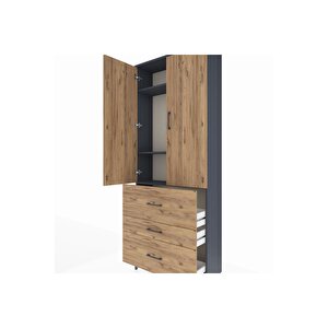 Arges Dolap 3 Raflı 3 Çekmeceli 2 Kapaklı 88x30x221 Antrasit-çam