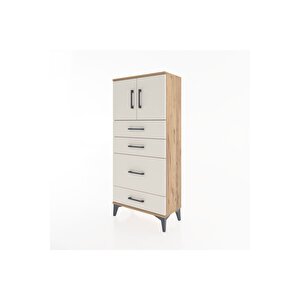 Hyperion Dolap Tek Raflı 4 Çekmeceli 2 Kapaklı 60x44x134 Çam-aytaşı
