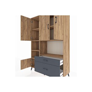Hyperion Dolap 7 Raflı 2 Çekmeceli 5 Kapaklı 132x44x195 Çam-çam/antrasit