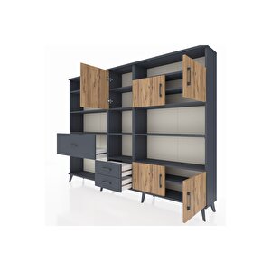 Arges Dolap 13 Raflı 3 Çekmeceli 5 Kapaklı 220x30x163 Antrasit-çam/antrasit