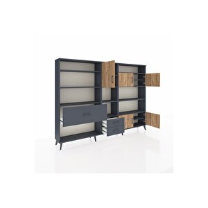 Arges Dolap 13 Raflı 3 Çekmeceli 5 Kapaklı 220x30x163 Antrasit-çam/antrasit