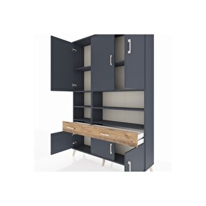 Arges Dolap 8 Raflı 2 Çekmeceli 6 Kapaklı 132x30x195 Antrasit-antrasit/çam