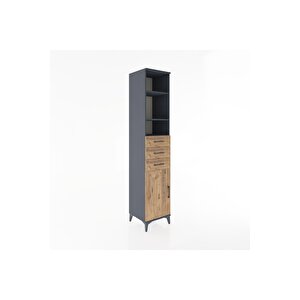 Hyperion Dolap 4 Raflı 3 Çekmeceli Tek Kapaklı 44x44x221 Antrasit-çam