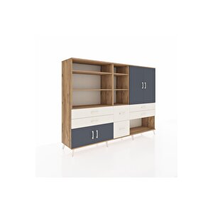 Hyperion Dolap 10 Raflı 6 Çekmeceli 4 Kapaklı 220x44x163 Çam-antrasit/aytaşı