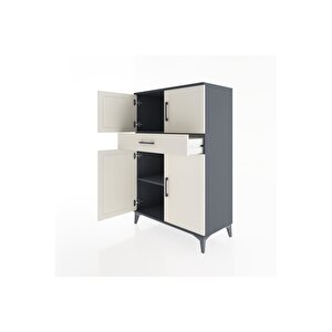 Hyperion Dolap 2 Raflı Tek Çekmeceli 4 Kapaklı 88x44x134 Antrasit-aytaşı