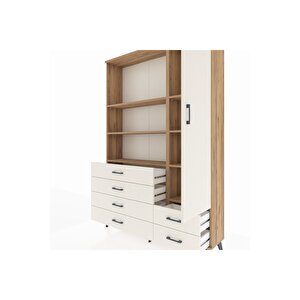 Arges Gardrop 7 Raflı 6 Çekmeceli Tek Kapaklı  132x30x195 Çam-aytaşı