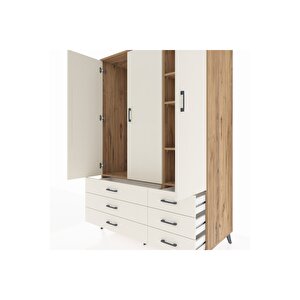Kronos Dolap 5 Raflı 6 Çekmeceli Tek Askılı 132x59x195 Çam-aytaşı/aytaşı