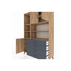 Hyperion Dolap 8 Raflı 4 Çekmeceli 3 Kapaklı 132x44x195 Çam-çam/antrasit
