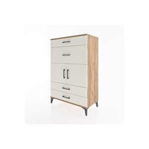 Hyperion Dolap Tek Raflı 4 Çekmeceli 2 Kapaklı 88x44x134 Çam-aytaşı