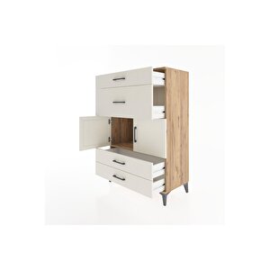 Hyperion Dolap Tek Raflı 4 Çekmeceli 2 Kapaklı 88x44x134 Çam-aytaşı