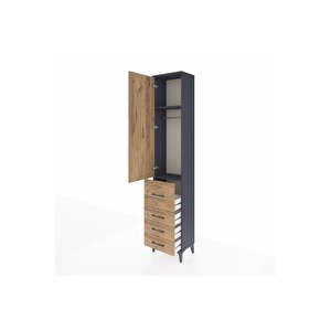 Arges Dolap 2 Raflı 4 Çekmeceli Tek Askılı 44x30x221 Antrasit-çam