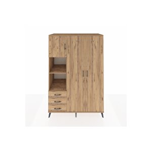 Kronos Dolap 6 Raflı 3 Çekmeceli Tek Askılı 132x59x195 Çam-çam/çam