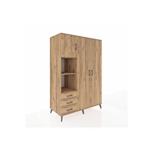 Kronos Dolap 6 Raflı 3 Çekmeceli Tek Askılı 132x59x195 Çam-çam/çam
