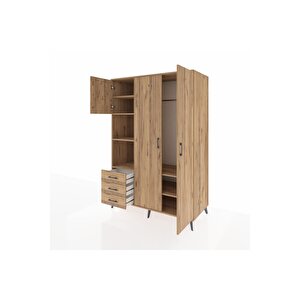 Kronos Dolap 6 Raflı 3 Çekmeceli Tek Askılı 132x59x195 Çam-çam/çam