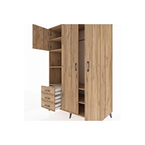 Kronos Dolap 6 Raflı 3 Çekmeceli Tek Askılı 132x59x195 Çam-çam/çam