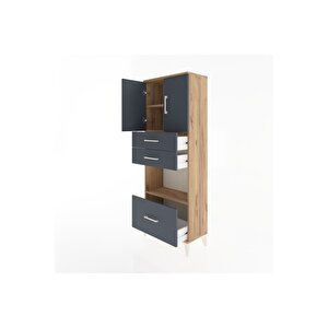 Arges Dolap 3 Raflı 3 Çekmeceli 2 Kapaklı 60x30x163 Çam-antrasit