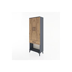 Arges Dolap 3 Raflı Tek Çekmeceli 2 Kapaklı 60x30x163 Antrasit-çam