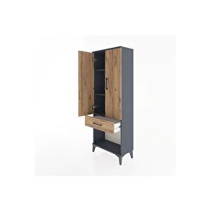 Arges Dolap 3 Raflı Tek Çekmeceli 2 Kapaklı 60x30x163 Antrasit-çam