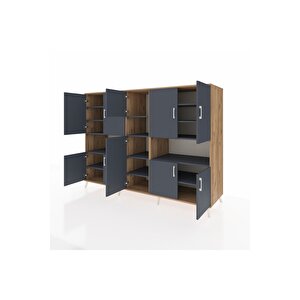 Kronos Dolap 14 Raflı 10 Kapaklı 220x59x163 Çam-antrasit