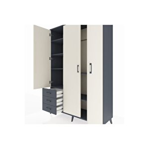 Hyperion Dolap 6 Raflı 3 Çekmeceli Tek Askılı 132x44x195 Antrasit-aytaşı/antrasit