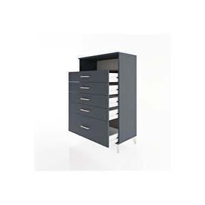 Hyperion Dolap Tek Raflı 5 Çekmeceli 88x44x134 Antrasit-antrasit