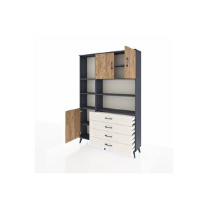 Arges Dolap 8 Raflı 4 Çekmeceli 3 Kapaklı 132x30x195 Antrasit-çam/aytaşı
