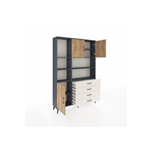 Arges Dolap 8 Raflı 4 Çekmeceli 3 Kapaklı 132x30x195 Antrasit-çam/aytaşı