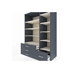 Kronos Dolap 9 Raflı 4 Çekmeceli  132x59x195 Antrasit-aytaşı/antrasit