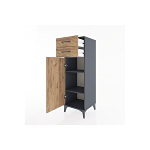 Hyperion Dolap 2 Raflı 2 Çekmeceli Tek Kapaklı 44x44x134 Antrasit-çam