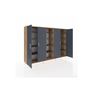 Hyperion Dolap 12 Raflı 4 Kapaklı 220x44x163 Çam-antrasit