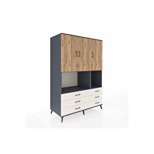 Kronos Dolap 6 Raflı 6 Çekmeceli 3 Kapaklı 132x59x195 Antrasit-çam/aytaşı