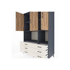 Kronos Dolap 6 Raflı 6 Çekmeceli 3 Kapaklı 132x59x195 Antrasit-çam/aytaşı