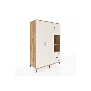 Kronos Dolap 5 Raflı 3 Çekmeceli Tek Askılı 132x59x195 Çam-aytaşı/aytaşı