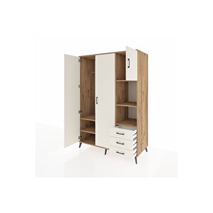 Kronos Dolap 5 Raflı 3 Çekmeceli Tek Askılı 132x59x195 Çam-aytaşı/aytaşı