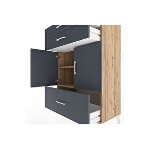 Hyperion Dolap 2 Raflı 3 Çekmeceli 2 Kapaklı 88x44x134 Çam-antrasit