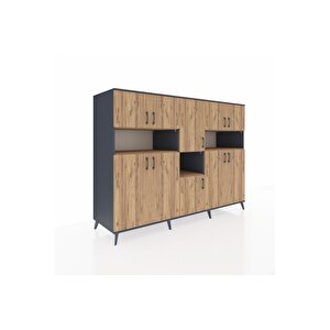 Kronos Dolap 14 Raflı 10 Kapaklı 220x59x163 Antrasit-çam