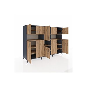 Kronos Dolap 14 Raflı 10 Kapaklı 220x59x163 Antrasit-çam