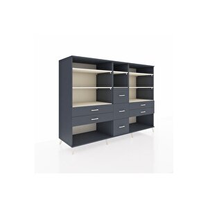Kronos Dolap 8 Raflı 7 Çekmeceli  220x59x163 Antrasit-aytaşı/antrasit